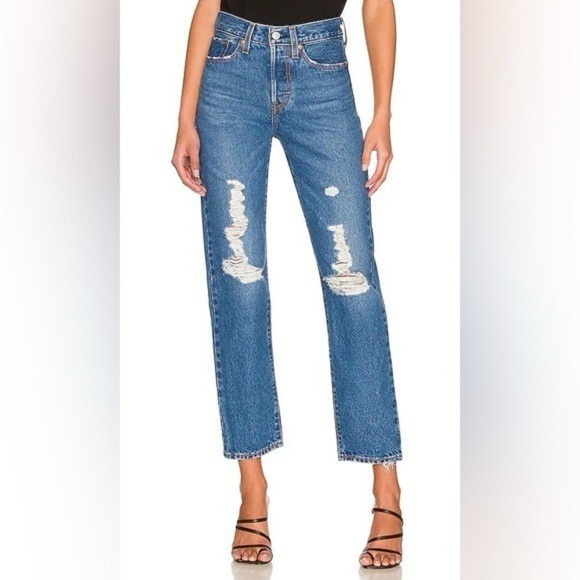 Levi’s Premium Wedgie Straight Jeans Women’s Size 27 Distressed Button Fly NWOT - Picture 1 of 6